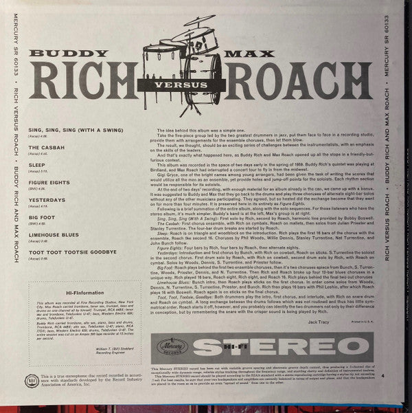 Buddy Rich And Max Roach : Rich Versus Roach (LP, Album, RE)