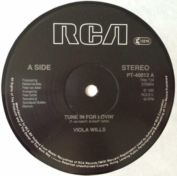 Viola Wills : Tune In For Lovin' (12", Maxi)