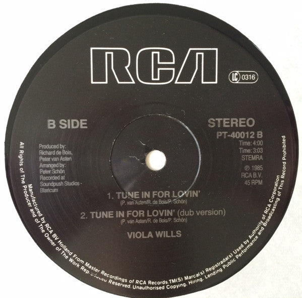 Viola Wills : Tune In For Lovin' (12", Maxi)