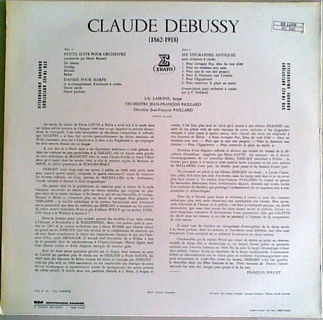 Claude Debussy - Lily Laskine, Orchestre De Chambre Jean-François Paillard, Jean-François Paillard : Petite Suite Pour Orchestre / Danses Sacrées Et Profane Pour Harpe & Cordes - Six Epigraphes Antiques Pour Cordes (LP, RE)