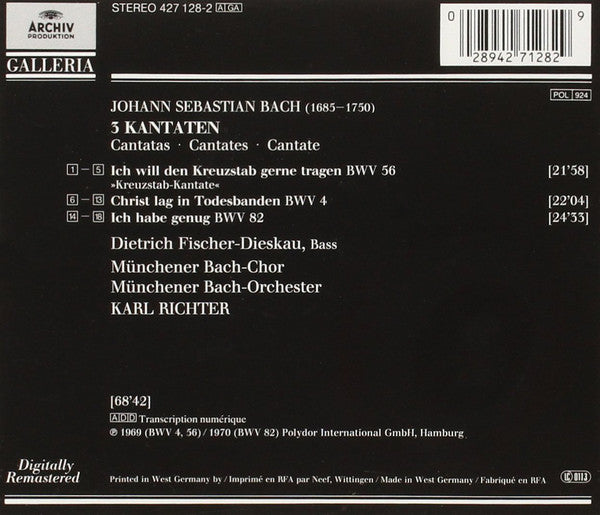 Johann Sebastian Bach - Dietrich Fischer-Dieskau, Karl Richter : Kantaten - Cantatas BWV 56 / BWV 4 / BWV 82 (CD, Comp, RM)
