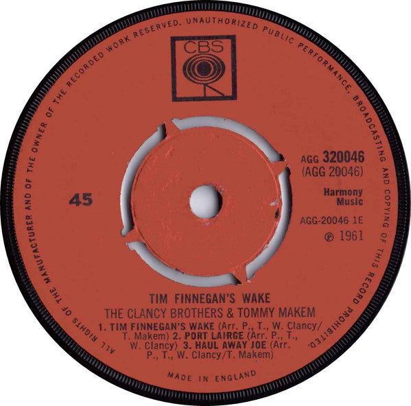 The Clancy Brothers & Tommy Makem : Tim Finnegan's Wake (7", EP, Pus)