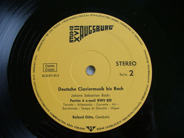 Roland Götz (2) : Deutsche Cembalomusik Bis Bach (LP)