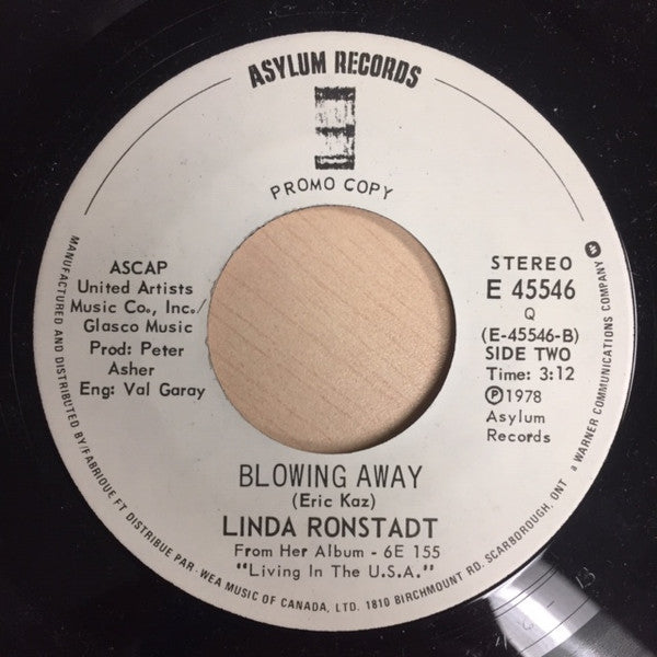 Linda Ronstadt : Ooh Baby Baby / Blowing Away (7", Promo)
