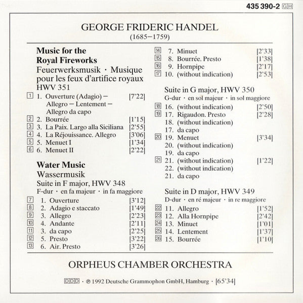 Georg Friedrich Händel - Orpheus Chamber Orchestra : Water Music · Music For The Royal Fireworks (CD, Album)