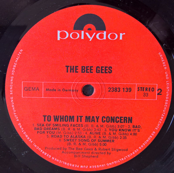 Bee Gees : To Whom It May Concern (LP, Album)