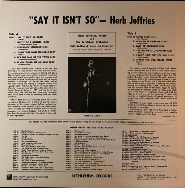 Herb Jeffries : Say It Isn't So (LP, Album, Mono, RE)