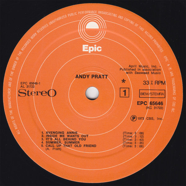 Andy Pratt : Andy Pratt (LP, Album, RP, Ora)
