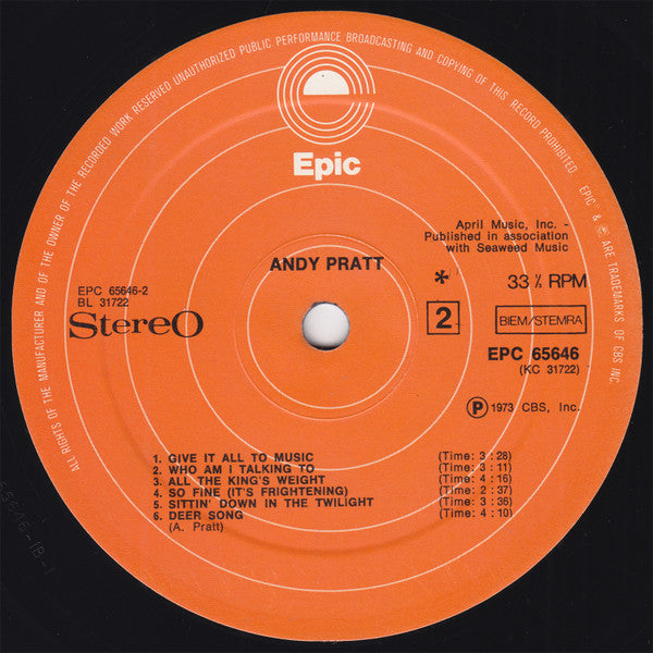 Andy Pratt : Andy Pratt (LP, Album, RP, Ora)