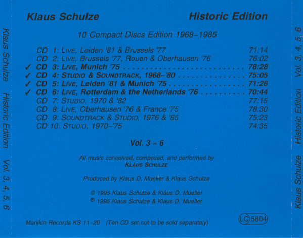 Klaus Schulze : Historic Edition (10xCD, Album, Ltd)