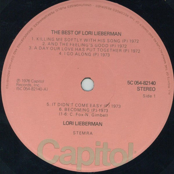 Lori Lieberman : The Best Of Lori Lieberman (LP, Comp)