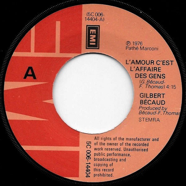 Gilbert Bécaud : L'amour C'est L'affaire Des Gens (7", Single)