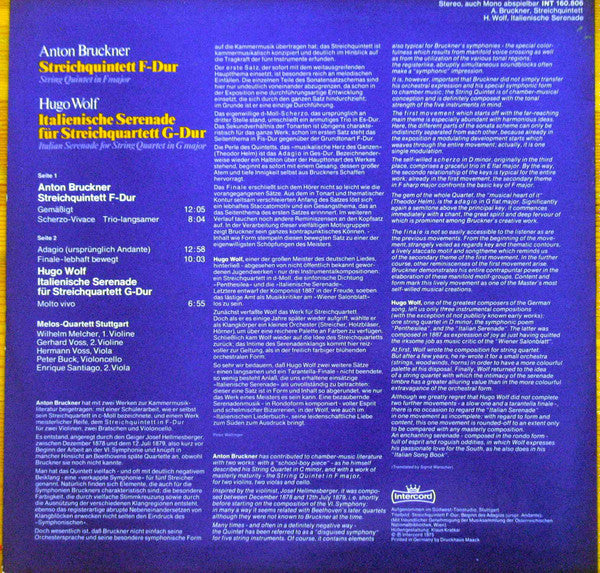 Anton Bruckner, Hugo Wolf - Melos Quartett, Enrique Santiago : Streichquintett F-Duir / Italienische Serenade G-Dur Für Streichquartett (LP)