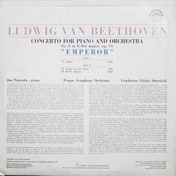 Ludwig van Beethoven, Jan Panenka, The Prague Symphony Orchestra, Václav Smetáček : Piano Concerto »Emperor« (LP, RP, Blu)