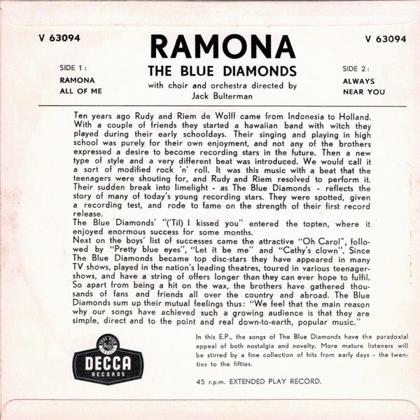 The Blue Diamonds : Ramona (7", EP, Mono)