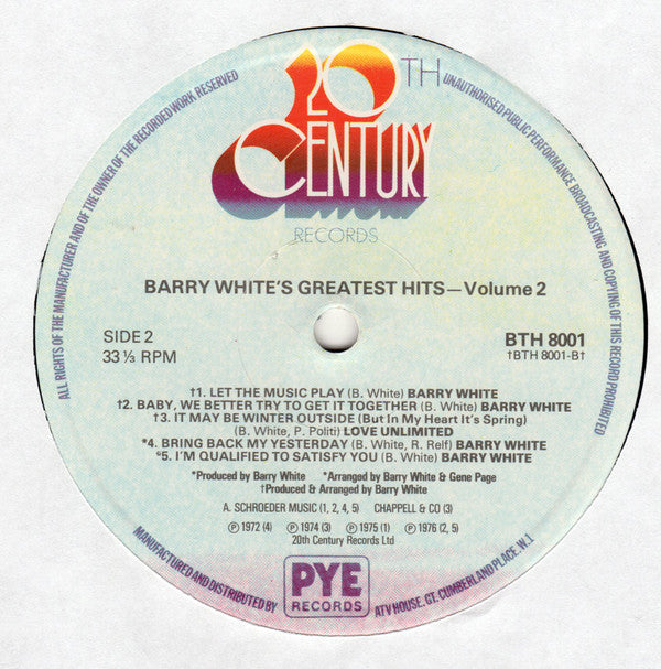 Barry White : Greatest Hits Volume Two (LP, Comp, Gar)