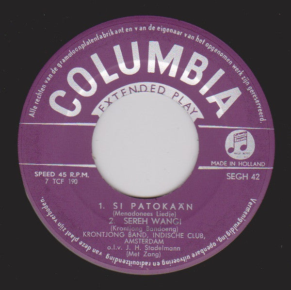 Krontjongband Indische Club Amsterdam o.l.v. J. H. Stadelmann : Maannacht in Soerabaia (7", EP, Mono)