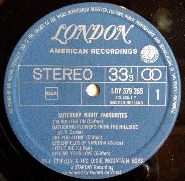 Bill Clifton And His Dixie Mountain Boys : Saturday Night Favourites (LP, Album)