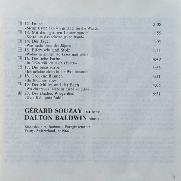 Franz Schubert, Gérard Souzay, Dalton Baldwin : Die Schöne Müllerin (CD, Album, RE, RM)