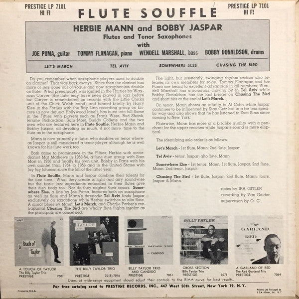 Herbie Mann / Bobby Jaspar : Flute Soufflé (LP, Album, Mono, RP)