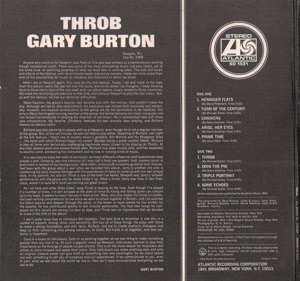 Gary Burton : Throb (LP, Album, CTH)