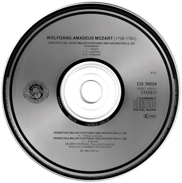 Wolfgang Amadeus Mozart - Murray Perahia, English Chamber Orchestra : Piano Concerto No. 26, K. 537 "Coronation" / Rondos, K. 382 & 386 (CD)