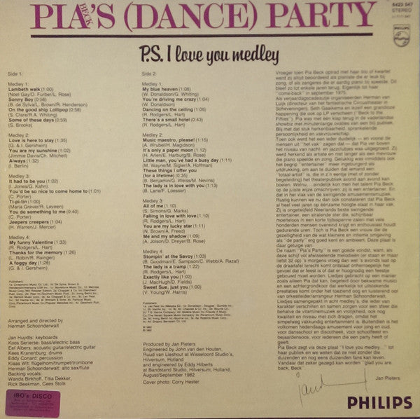 Pia Beck : Pia's (Dance) Party - P.S. I Love You Medley (LP, Album)