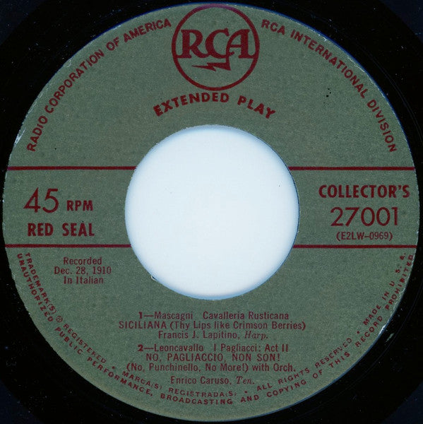 Enrico Caruso : Caruso Sings Five Famous Selections (7", EP)