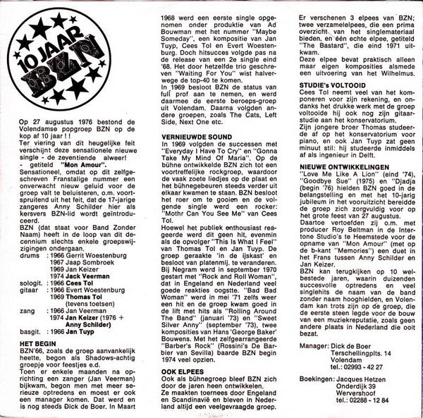 BZN : Mon Amour (7", Single)