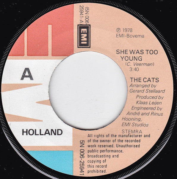 The Cats : She Was Too Young (7", Single)