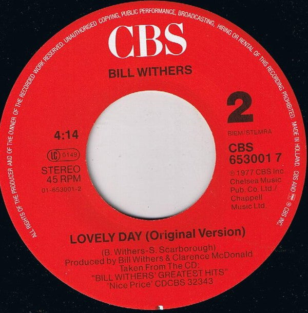Bill Withers : Lovely Day (Sunshine Mix) (7", Single)