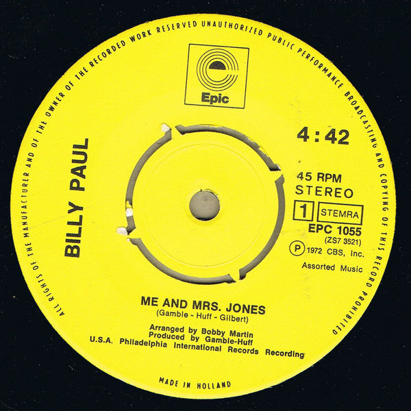 Billy Paul : Me And Mrs. Jones  (7", Single)