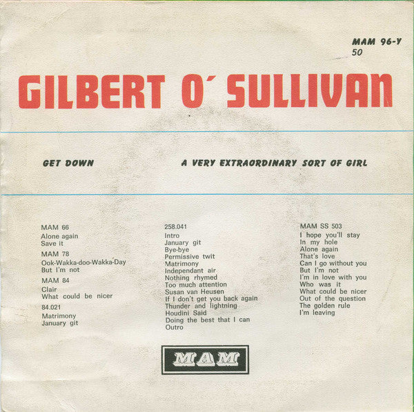 Gilbert O'Sullivan : Get Down (7", Single)