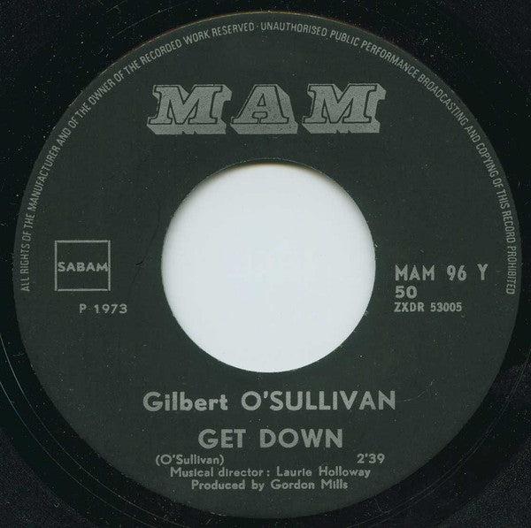 Gilbert O'Sullivan : Get Down (7", Single)