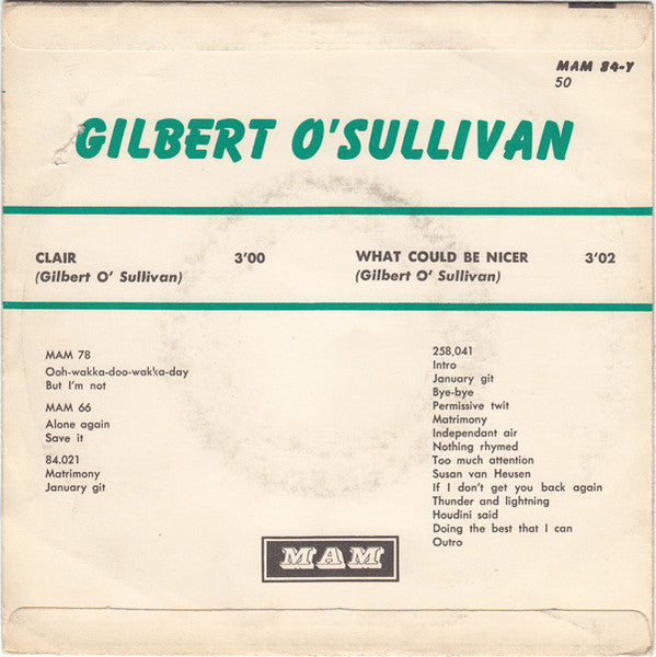 Gilbert O'Sullivan : Clair (7", Single)