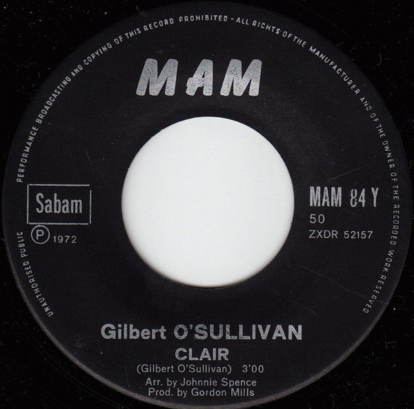 Gilbert O'Sullivan : Clair (7", Single)