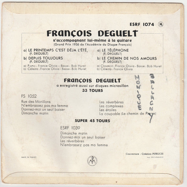 François Deguelt : Le Printemps C'est Déja L'Été (7", EP)