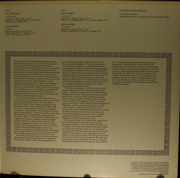 Antonio Vivaldi - Concerto Amsterdam, Jaap Schröder : Die Vier Jahreszeiten (LP, Gat)