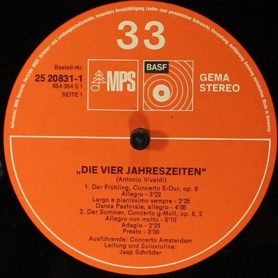 Antonio Vivaldi - Concerto Amsterdam, Jaap Schröder : Die Vier Jahreszeiten (LP, Gat)