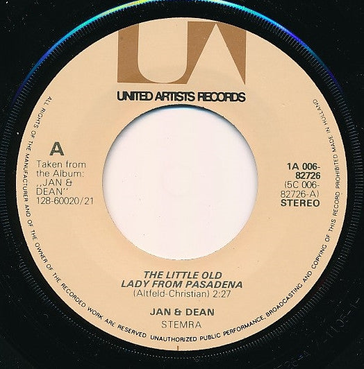 Jan & Dean : Surf City / The Little Old Lady From Pasadena (7", Single)