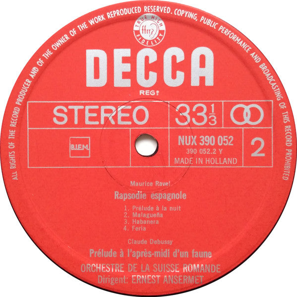 Claude Debussy / Maurice Ravel - Ernest Ansermet Conducting L'Orchestre De La Suisse Romande : La Mer / Prelude A L'Apres-Midi D'un Faune / Rapsodie Espagnole (LP, Album)