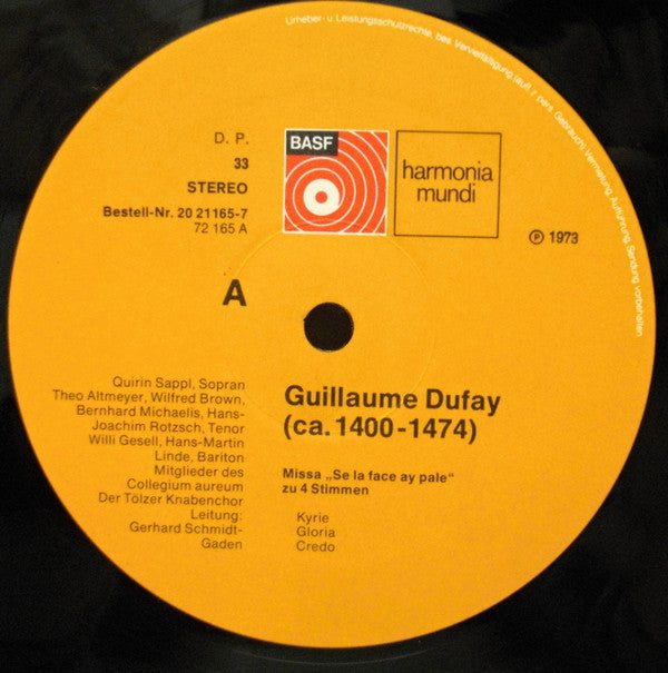 Guillaume Dufay, Tölzer Knabenchor, Collegium Aureum : Missa 'Se La Face Ay Pale'. Zwei Hymnen. (LP, Album)