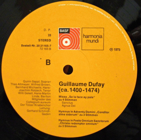 Guillaume Dufay, Tölzer Knabenchor, Collegium Aureum : Missa 'Se La Face Ay Pale'. Zwei Hymnen. (LP, Album)