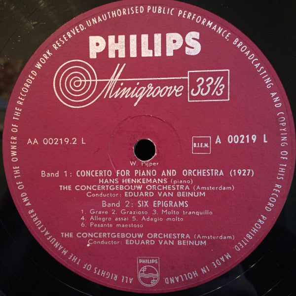 Theo Olof, Hans Henkemans, Willem Pijper, Eduard van Beinum, Concertgebouworkest : Theo Olof Plays The Concerto For Violin And Orchestra Of Hans Henkemans / Hans Henkemans Plays The Concerto For Piano And Orchestra Of Willem Pijper / Willem Pijper Six Epigrams (LP, Mono)