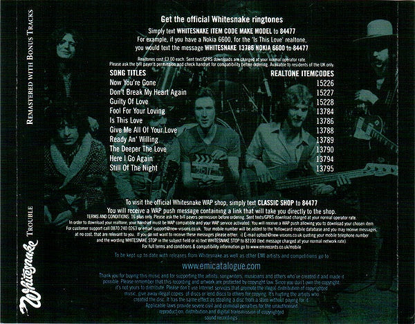 Whitesnake : Trouble (CD, Album, RE, RM)