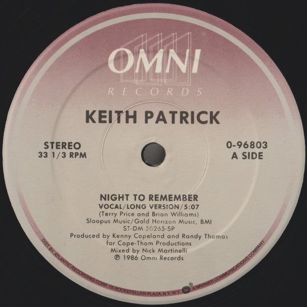 Keith Patrick : Night To Remember (12", Single)