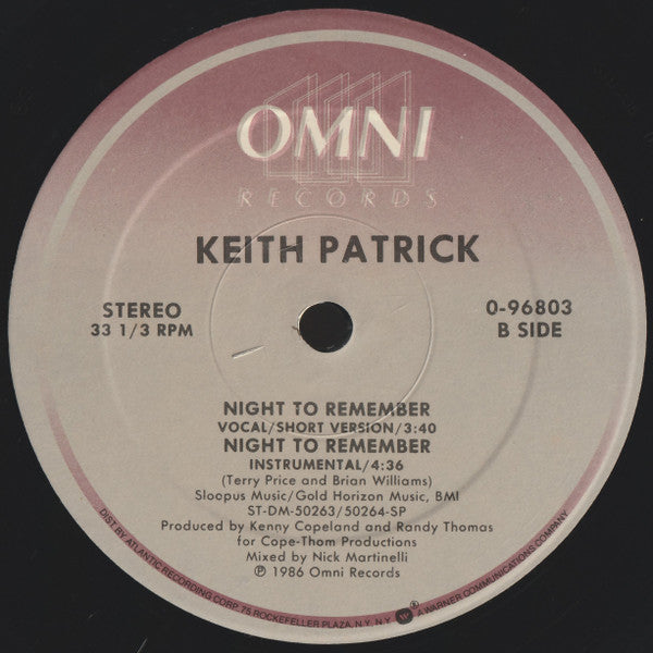 Keith Patrick : Night To Remember (12", Single)