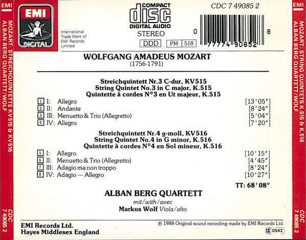 Wolfgang Amadeus Mozart - Alban Berg Quartett, Markus Wolf (2) : Streichquintette / String Quintets (CD)