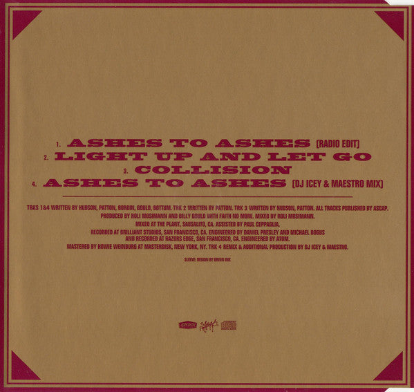 Faith No More : Ashes To Ashes (CD, Single, J-c)