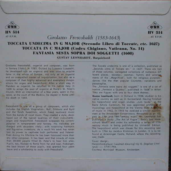Girolamo Frescobaldi, Gustav Leonhardt : Music For Harpsichord (7", EP)